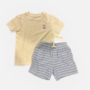 NWT- Janie and Jack Cream Tee and Preloved Terry Blue Striped Shorts Set